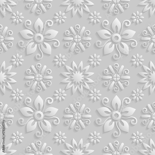 Seamless 3D white floral  pattern,  vector. Endless texture can be used for wallpaper, pattern fills, web page  background,  surface textures. photo
