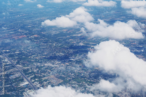 Aerial view of cloud and cityscape