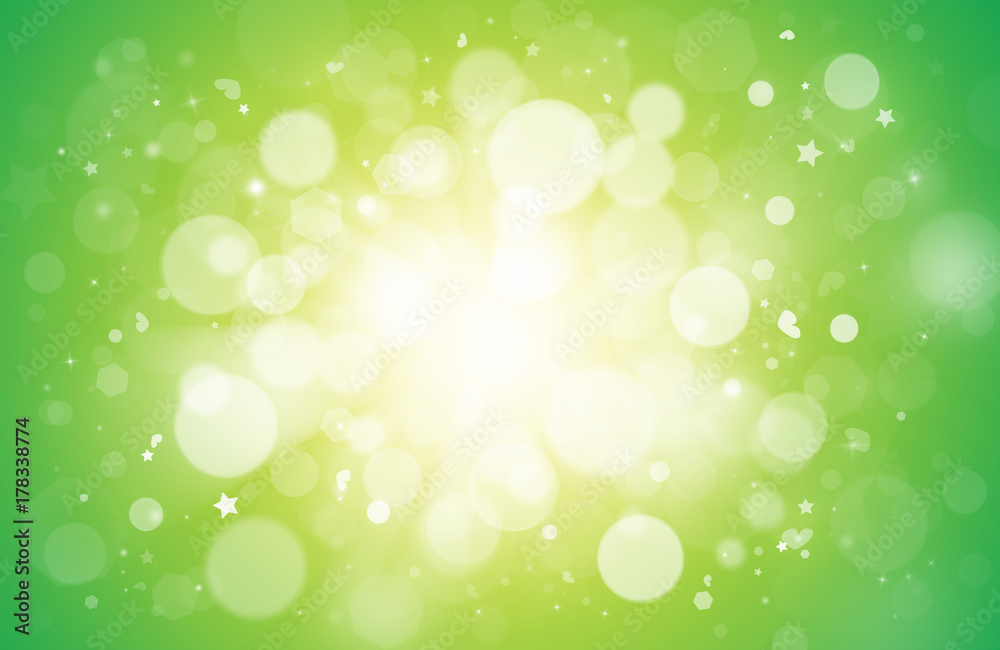 Soft green glitter sparkles rays lights bokeh Festive Elegant abstract background.