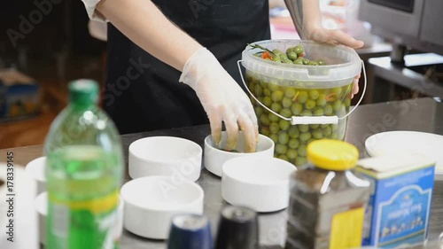 Wallpaper Mural Olives are put in white bowls in the kitchen close up Torontodigital.ca