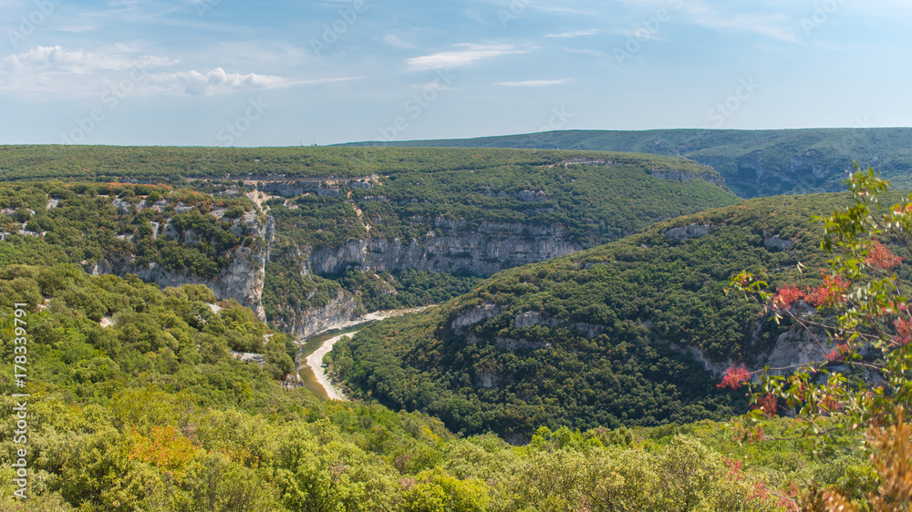 Ardeche, gorges, beautiful touristic landscape with the river
