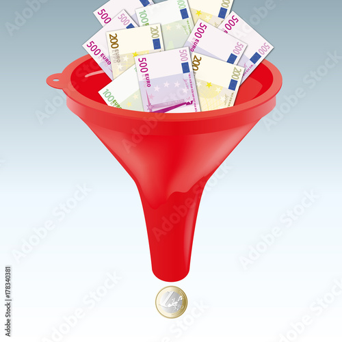 Entonnoir - concept - argent - impôt - taxe -investissement - symbole - monnaie