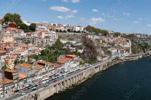 Top view of Douro river and old Porto downtown  Portugal.  