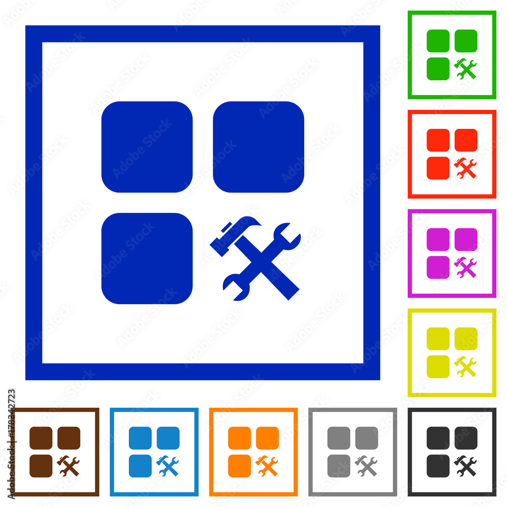 Component tools flat framed icons Component tools flat framed icons