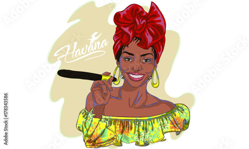 Cuban woman smoking cigar in Havana