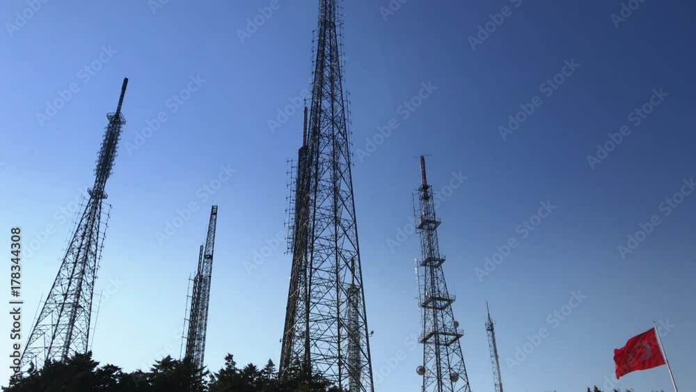 ''young man pulls the transmitter by using a camcorder top camera'' Turkish flag tower transmitter ''young man pulls the transmitter by using a camcorder top camera'' Turkish flag tower transmitter