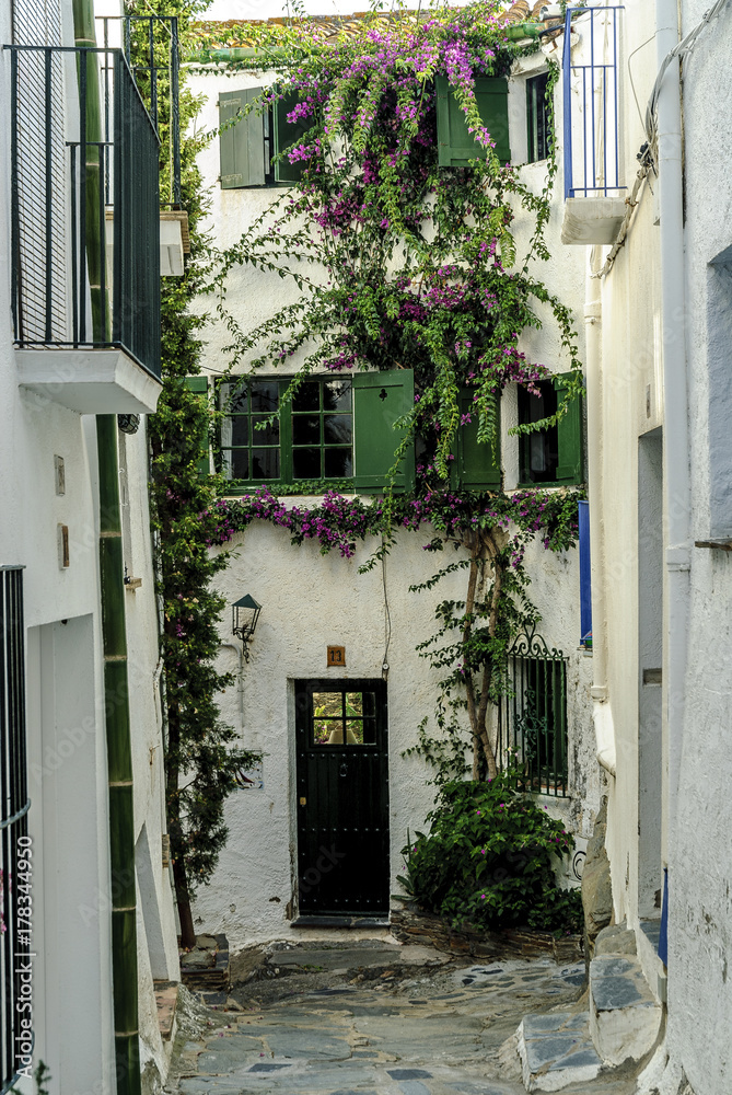 sight of the streets of Cadaques in the Costa Brava in Gerona, Spain.