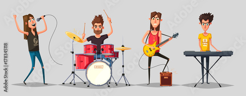 Rock music set. Old school party. Cartoon vector illustration.