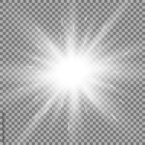 Shining star on transparent background  white color