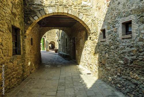 sight of the streets of the medieval town of Monells in Gerona  Spain.