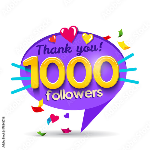 Thank you 1000 followers network card. Vector design template for friends, subscribers and followers. Banner for Social Networks. Card for user who celebrates a big number of followers.