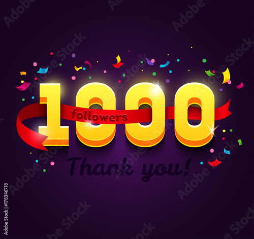 Thank you 1000 followers network card. Vector design template for friends, subscribers and followers. Banner for Social Networks. Card for user who celebrates a big number of followers.