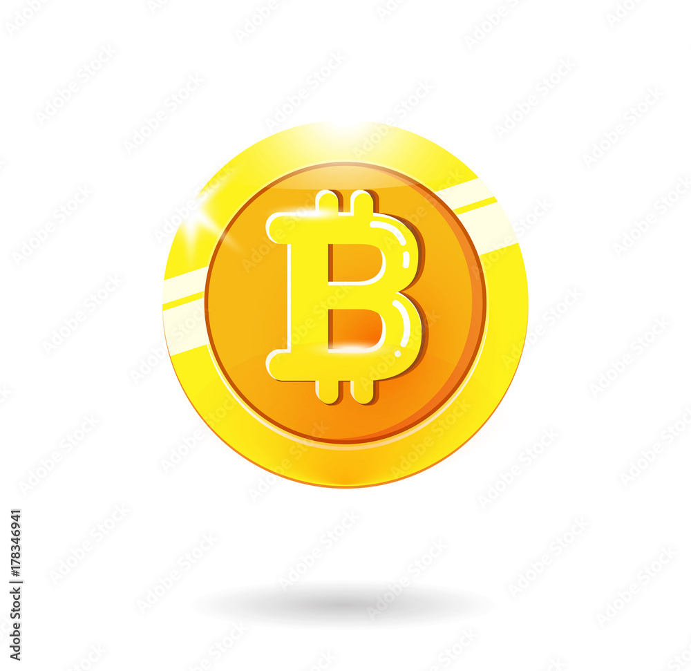 Bitcoin golden coin icon for cryptocurrency, isolated on white background. Block chain bitcoin logo for web or print. Bitcoin virtual currency, digital money, ecash. Bitcoin golden coin icon for cryptocurrency, isolated on white background. Block chain bitcoin logo for web or print. Bitcoin virtual currency, digital money, ecash.