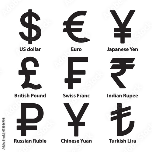 Currencies symbol icons set. Vector.