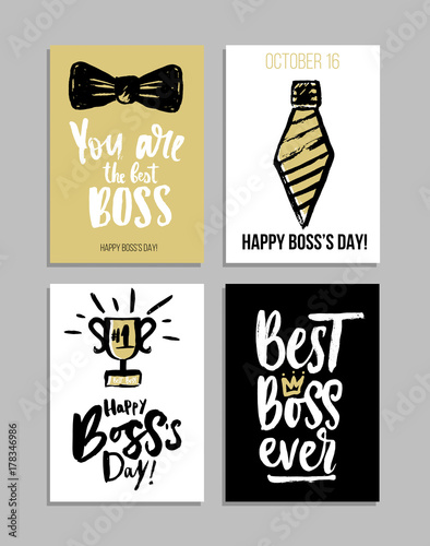 Best boss ever lettering card set. Modern calligraphy isolated on white background for Boss's Day. Hand drawn vector lettering. Print for poster, card, mug etc.
