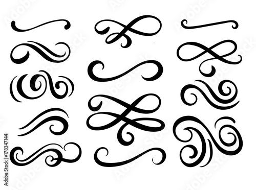Set of hand drawn flourish elements. Vector illustration.