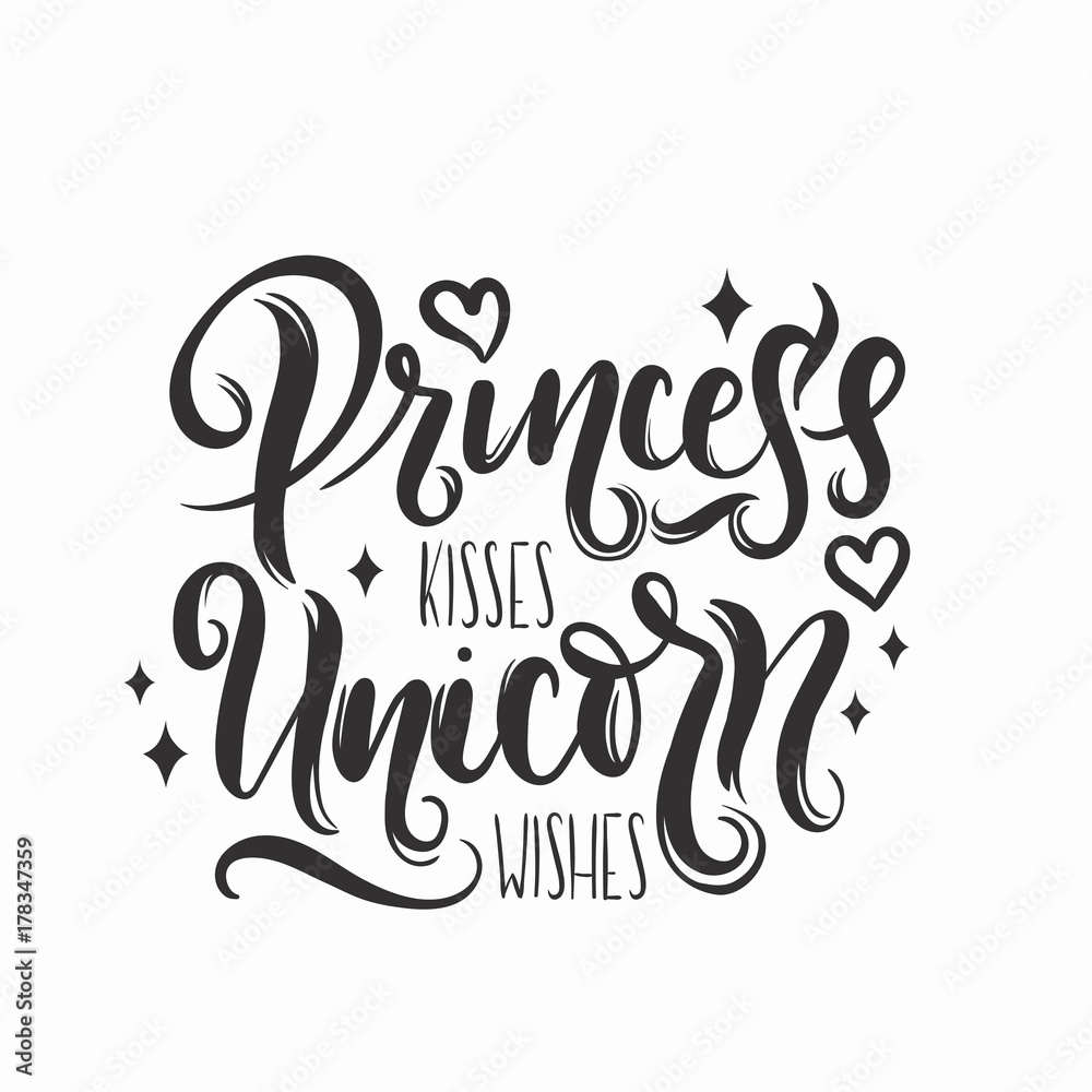 Princess kisses, Unicorn wishes quote with hand drawn elements and lettering. Inspirational quote with stars and hearts. Summer t-shirts print, invitation, poster.
Princess kisses, Unicorn wishes quote with hand drawn elements and lettering. Inspirational quote with stars and hearts. Summer t-shirts print, invitation, poster.
