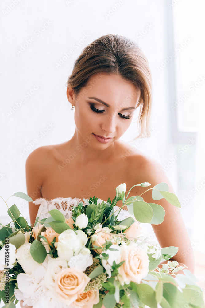 beautiful bride in a luxurious dress in eco-style beautiful bride in a luxurious dress in eco-style