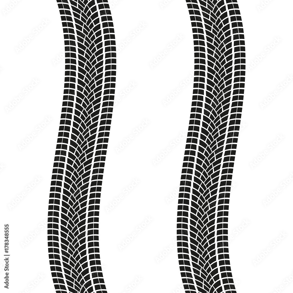 Tire tracks isolated on white background. Winding Tyre prints. Vector ...