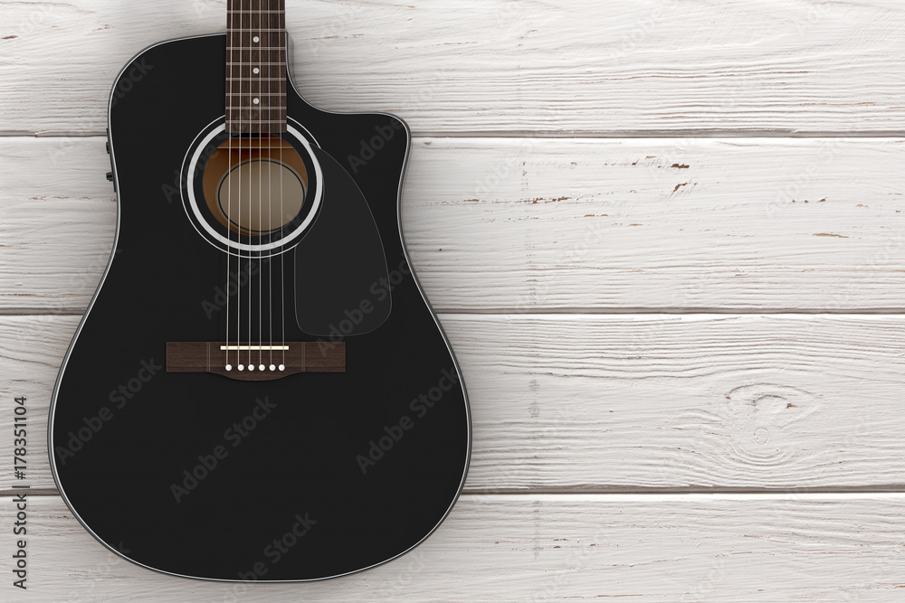 Fototapeta premium Black Wooden Acoustic Guitar. 3d Rendering