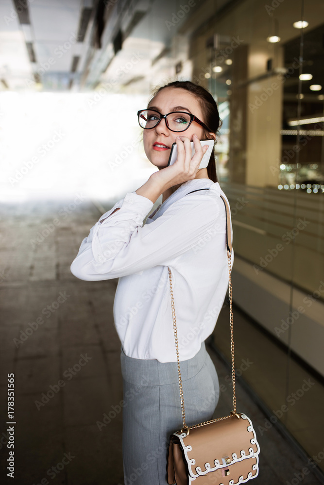young successful student woman lifestyle phone communication concept