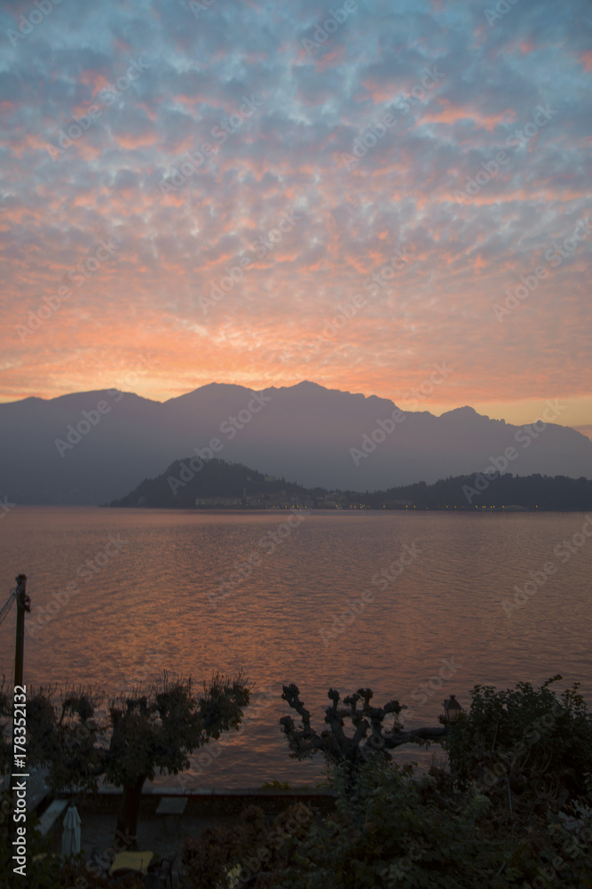 Beautiful sunrise on the Como lake, Italy