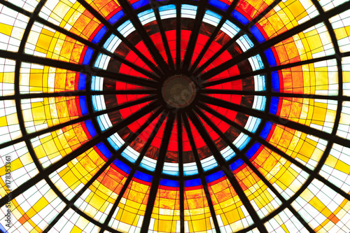 Colored stained glass on a round dome photo