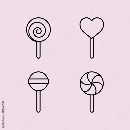 caramel candy lollypops line icons set