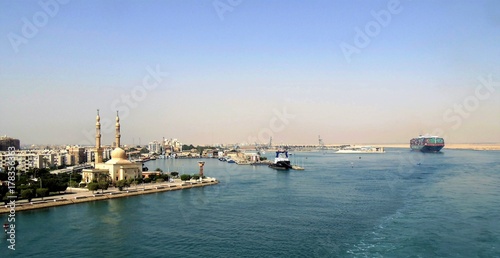 the end of the suez canal when ships enter in the red sea, indian ocean.