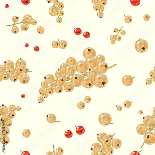 Seamless pattern with white currant berries. White currant on a light background.