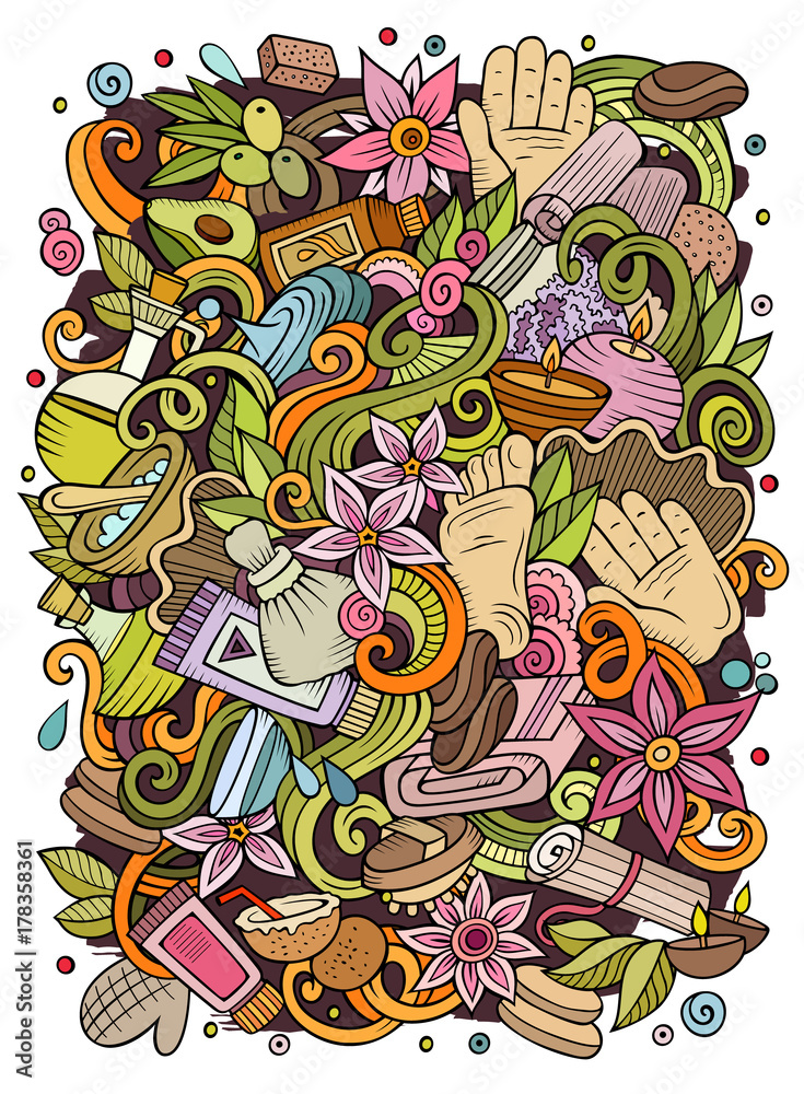 Fototapeta premium Cartoon cute doodles hand drawn Massage illustration