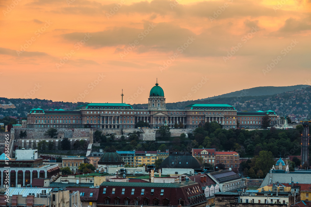 Budapest, Hungary - The beautiful Buda Castle Royal Palace at sunset