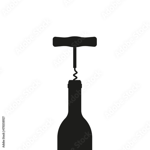 Wine bottle opener icon. Corkscrew and cork. Vector illustration.