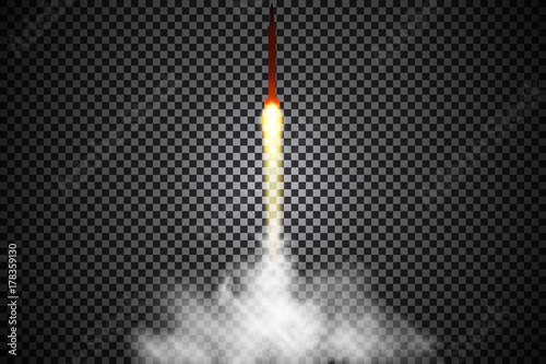 Rocket launch,ship.vector illustration concept of business product on the market. Smoke