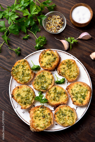 Toasts with cheese and greens