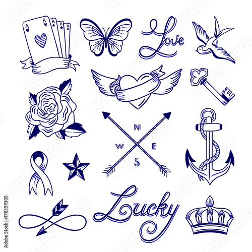 Hand drawn tattoo sketches. Tattoo drawings outline clip art Stock Vector |  Adobe Stock