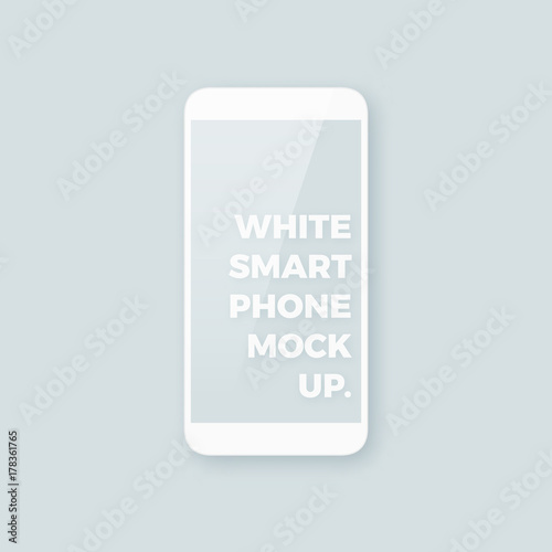 Realistic vector smartphone mockup. Shiny clean white smart phone template with empty blank screen with copyspace for your design