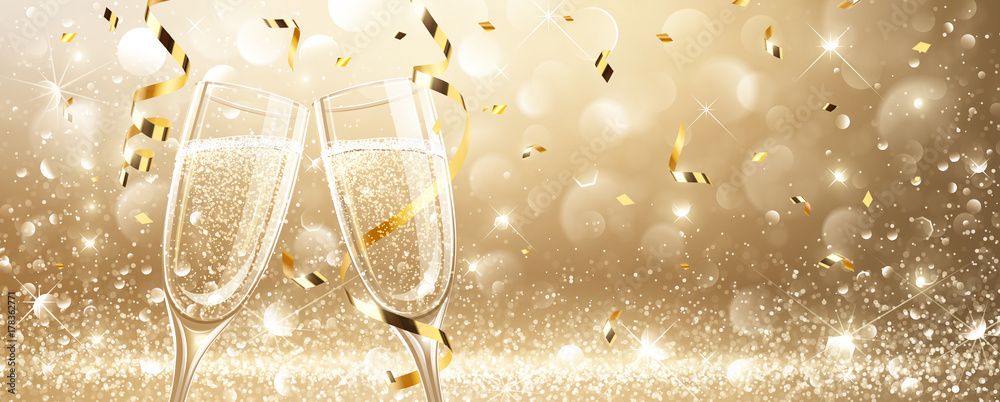 Glasses of champagne with confetti