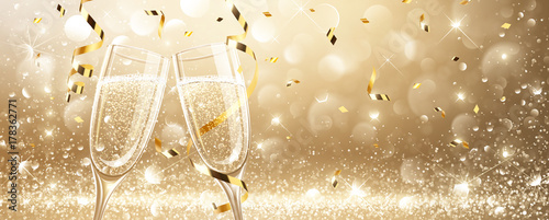 Fotografia Glasses of champagne with confetti