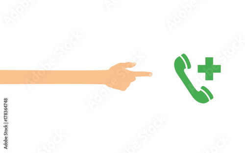 Hand tippt auf Smartphone mit App - Notruf