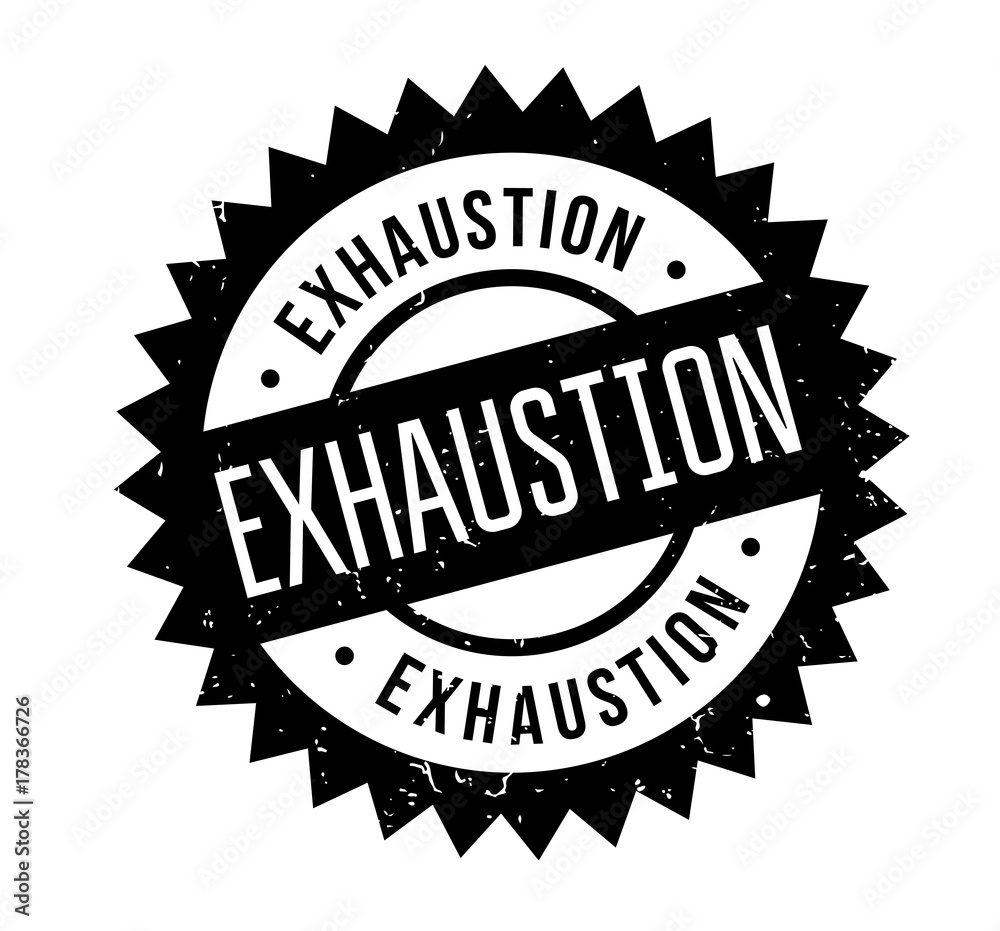 Exhaustion rubber stamp. Grunge design with dust scratches. Effects can be easily removed for a clean, crisp look. Color is easily changed.