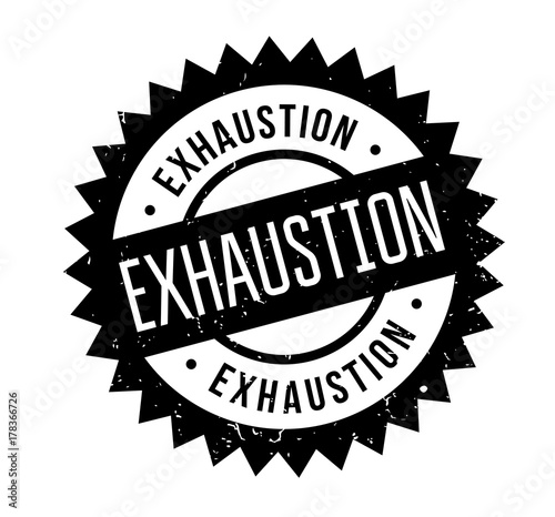 Exhaustion rubber stamp. Grunge design with dust scratches. Effects can be easily removed for a clean, crisp look. Color is easily changed.
