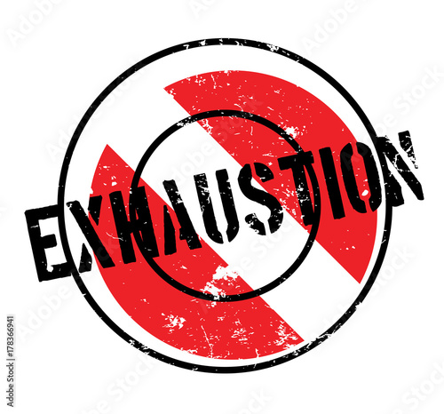 Exhaustion rubber stamp. Grunge design with dust scratches. Effects can be easily removed for a clean, crisp look. Color is easily changed.