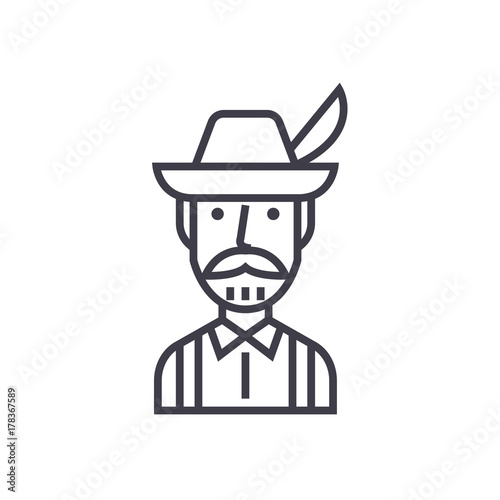 bavarian man concept vector thin line icon, sign, symbol, illustration on isolated background