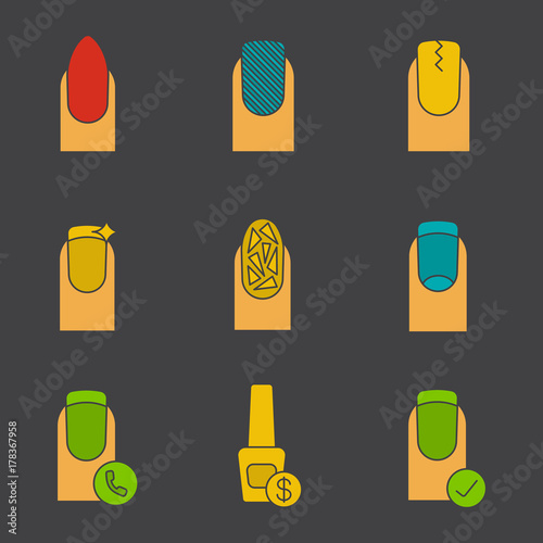 Manicure glyph color icon set