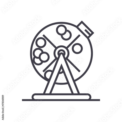 lottery bingo cage concept vector thin line icon, sign, symbol, illustration on isolated background