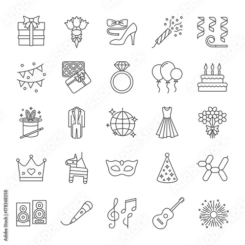 Holiday accessories linear icons set
