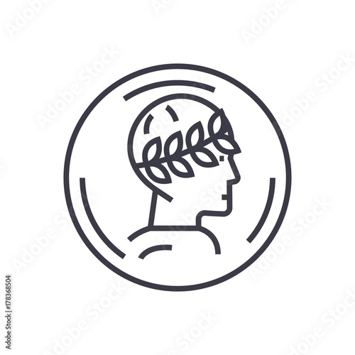 Roman Emperor profile concept vector thin line icon, sign, symbol, illustration on isolated background