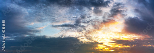 Cloudy morning twilight sky panorama photo