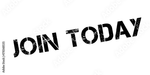 Join Today rubber stamp. Grunge design with dust scratches. Effects can be easily removed for a clean, crisp look. Color is easily changed.